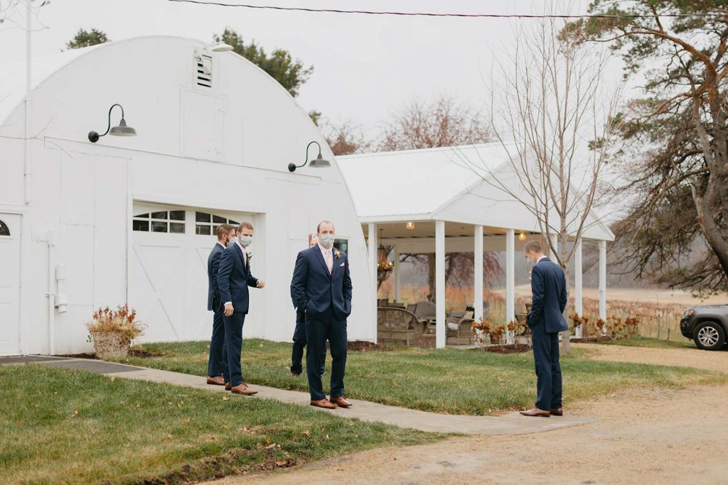 Covid Safe Wedding - Groomsmen getting ready at Willow Brooke Farm, Red Wing, MN