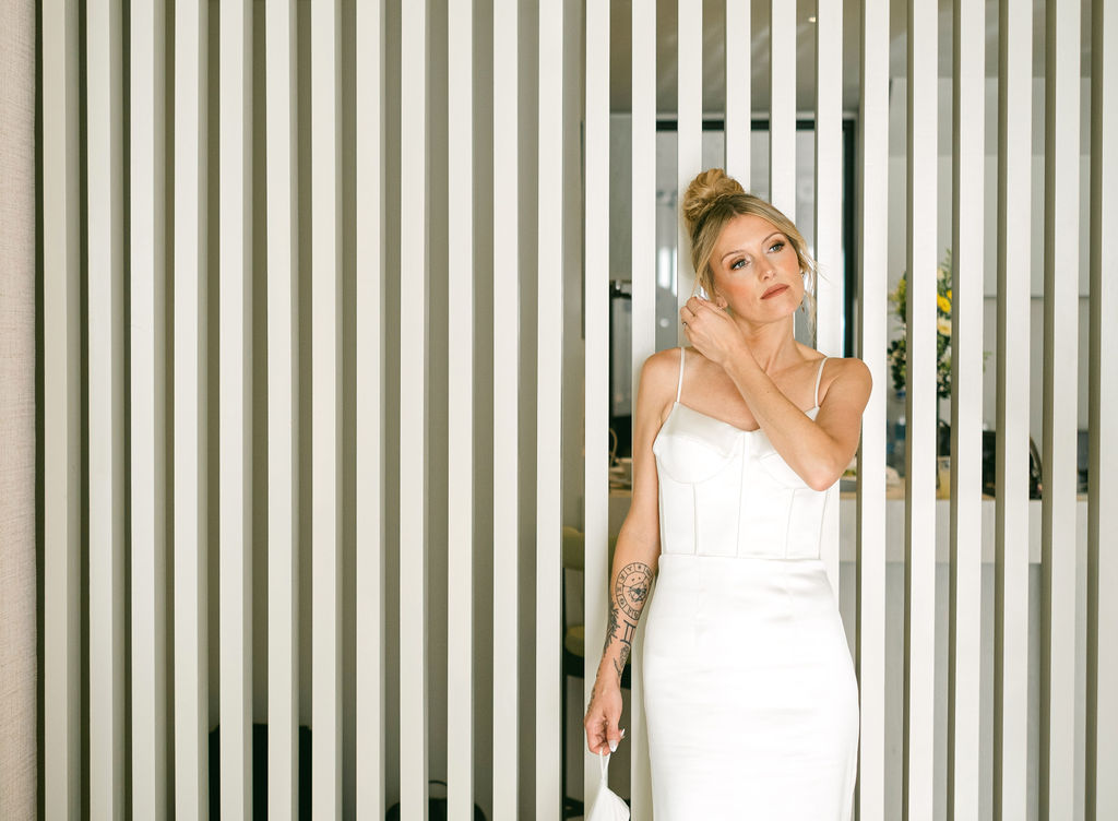 Bride, Ashley, Isla Mujeres, Mexico Wedding on vertical stripes background