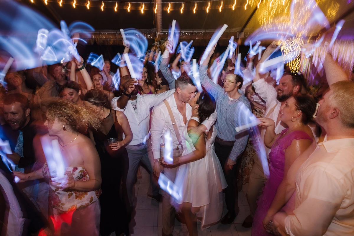 Full dance floor under tent at Deering Estate in courtyard. Miami, FL